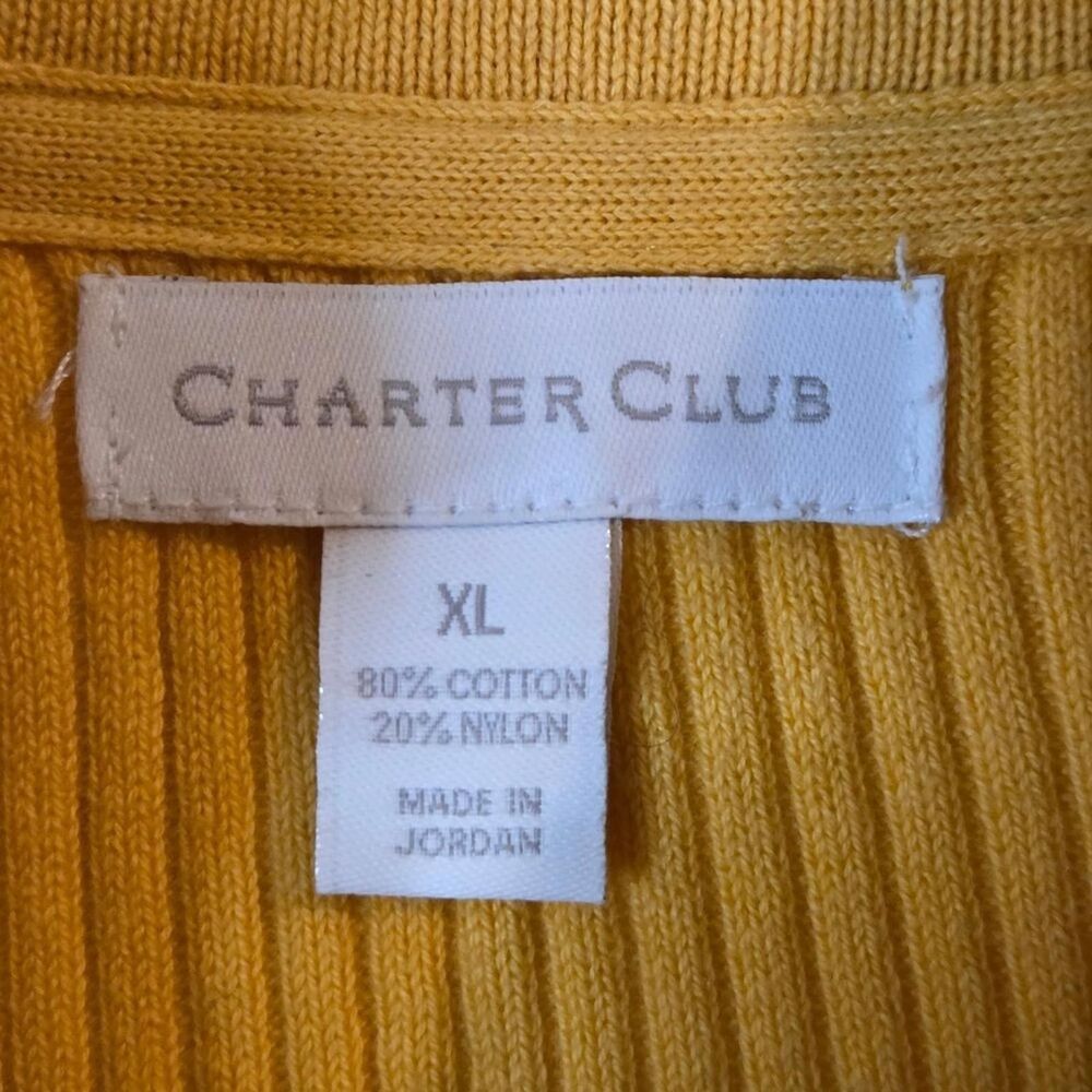 Charter Club Ribbed Cardigan Sweater XL Yellow Button Front Cotton Blend Knit - Picture 6 of 9